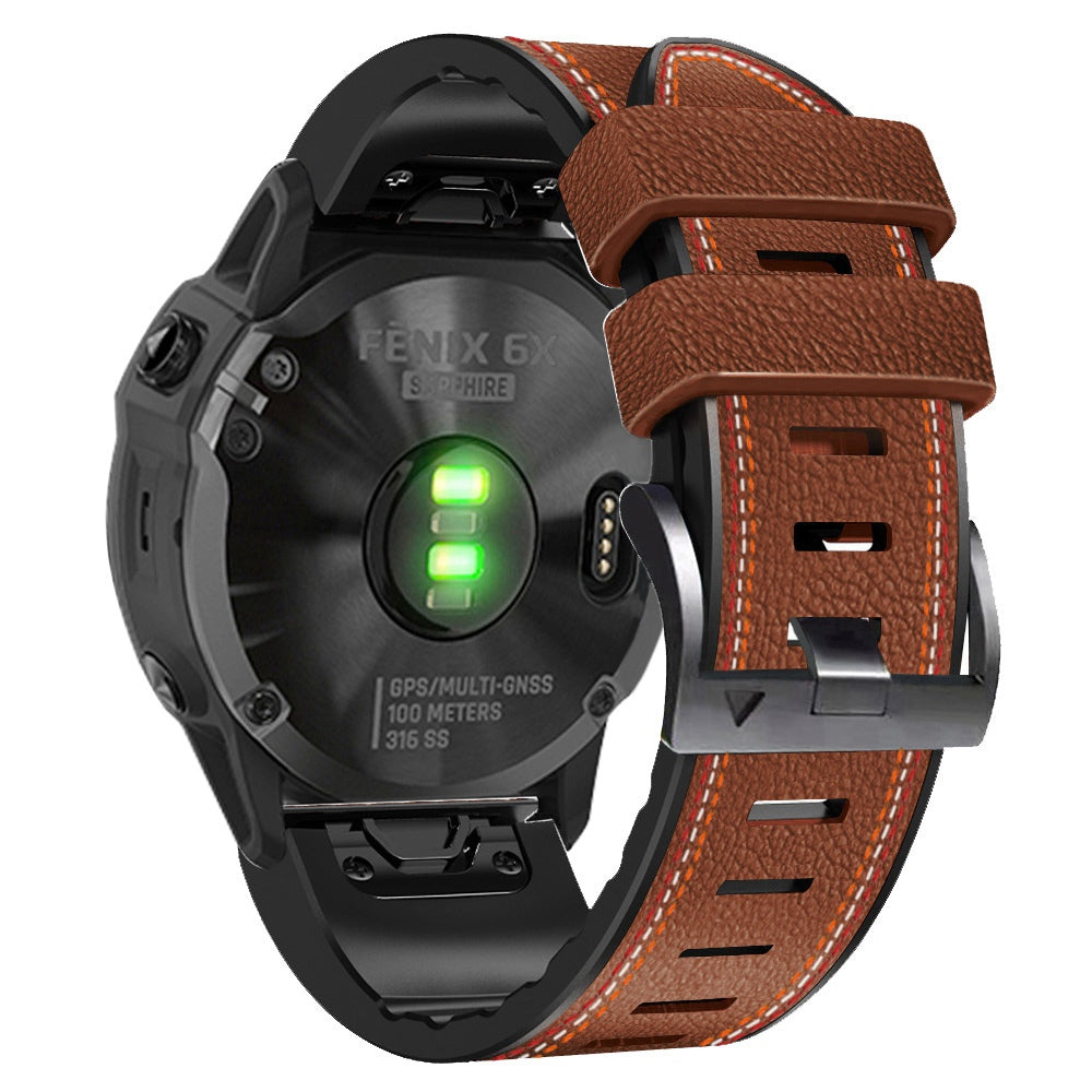 For Garmin Enduro Tactix Delta Tactix 7 Pro PU Leather Coated Silicone Watch Band 26mm Three-color Stitching Line Quick Release Sweatproof Strap For Garmin Enduro Tactix Delta Tactix 7 Pro PU Leather Coated Silicone Watch Band 26mm Three-color Stitching Line Quick Release Sweatproof Strap